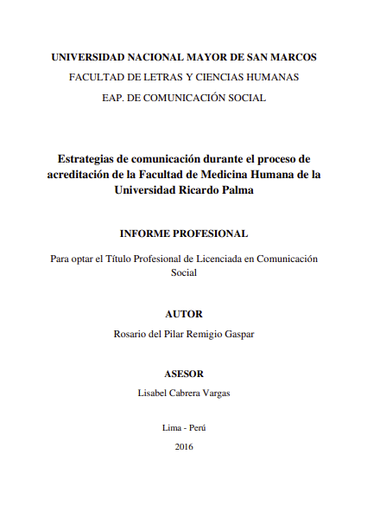 Estrategias de comunicación durante el proceso de acreditación de la Facultad de Medicina Humana de la Universidad Ricardo Palma