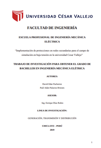 Implementación de protecciones en redes secundarias para el campo de simulación en baja tensión