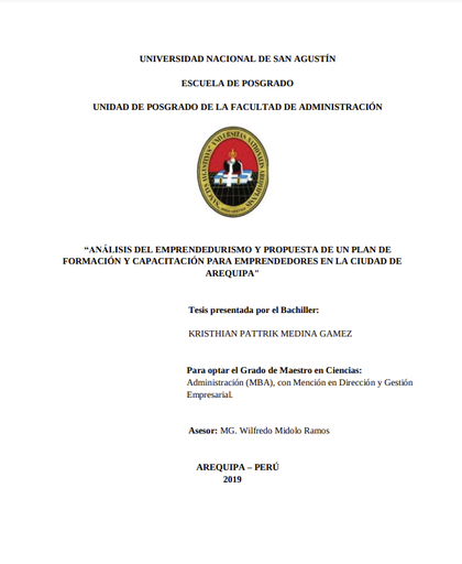 Análisis del Emprendedurismo y Propuesta de un Plan de Formación y Capacitación para Emprendedores en la Ciudad de Arequipa