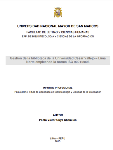 Gestión de la biblioteca de la Universidad César Vallejo - Lima Norte empleando la norma ISO 9001:2008