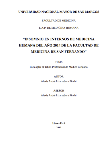 Insomnio en internos de medicina humana del año 2014 de la facultad de medicina de San Fernando