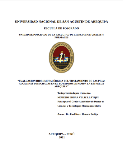 Evaluación hidrometalúrgica del tratamiento de las pilas alcalinas desechadas en el botadero de pampa la estrella Arequipa