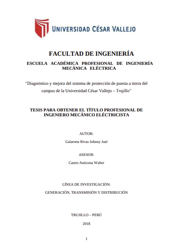 Diagnóstico y mejora del sistema de protección de puesta a tierra del campus de la Universidad César Vallejo - Trujillo