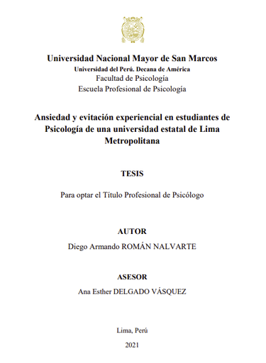 Ansiedad y evitación experiencial en estudiantes de Psicología de una universidad estatal de Lima Metropolitana