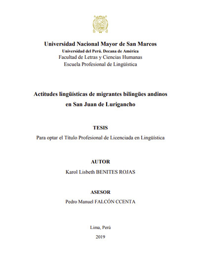 Actitudes lingüísticas de migrantes bilingües andinos en San Juan de Lurigancho