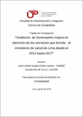 Auditoría de Desempeño mejora la atención de los servicios que brinda el ministerio de salud de Lima desde el 2013 hasta 2017