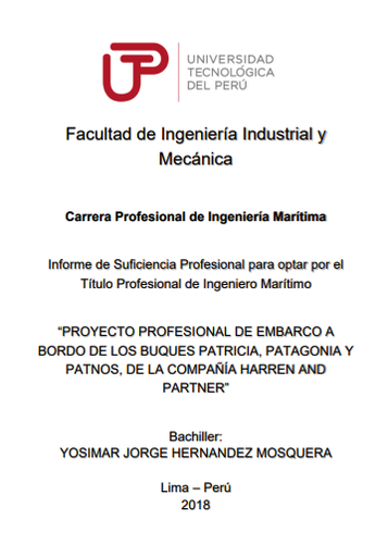 Proyecto profesional de embarco a bordo de los buques Patricia, Patagonia y Patnos de la compañía Harren and Partner