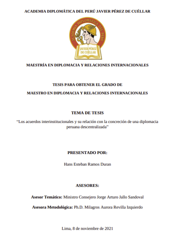 Los acuerdos interinstitucionales y su relación con la concreción de una diplomacia peruana descentralizada