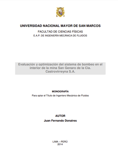 Evaluación y optimización del sistema de bombeo en el interior de la mina San Genaro de la Cia