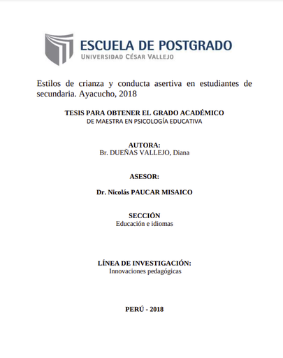 Estilos de Crianza y Conducta Asertiva en Estudiantes de Secundaria. Ayacucho, 2018