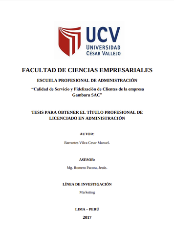 Calidad De Servicio Y Fidelización De Clientes De La Empresa Gambaru SAC