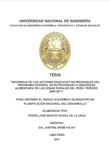 Incidencia de las acciones educativo nutricionales del programa integral de nutrición en la seguridad alimentaria de las zonas rurales