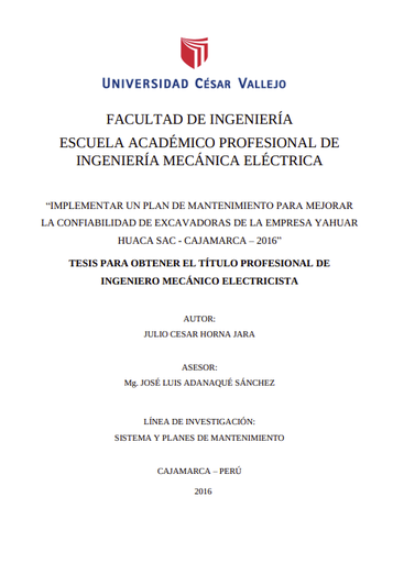 Implementar un plan de mantenimiento para mejorar la confiabilidad de excavadoras