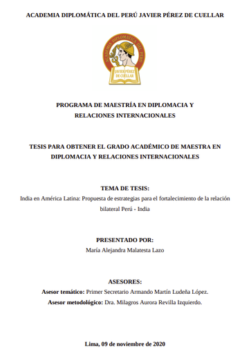 India en América Latina: Propuesta de estrategias para el fortalecimiento de la relación bilateral Perú - India