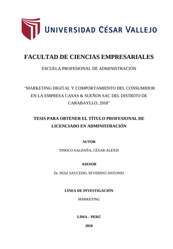 Marketing digital y comportamiento del consumidor en la empresa Casas &amp; Sueños SAC