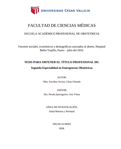 Factores sociales, económicos y demográficos asociados al aborto. Hospital Belén Trujillo, Enero - julio del 2016