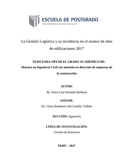 La gestión logística y  incidencia en el avance de obra de edificaciones 2017