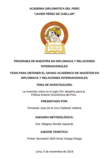 La inversión china en el siglo XXI: desafíos para la Política Exterior Económica del Perú