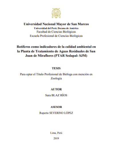 Rotíferos como indicadores de la calidad ambiental en la Planta de Tratamiento de Aguas Residuales