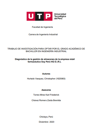 Diagnóstico de la gestión de almacenes de la empresa retail farmacéutico Soy Perú HG E.I.R.L.