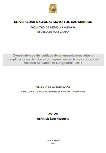 Conocimientos del cuidado de enfermería asociados a complicaciones de tubo endotraqueal en pacientes críticos