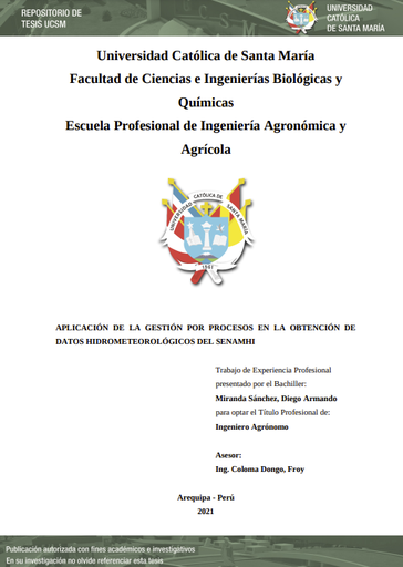 Aplicación de la gestión por procesos en la obtención de datos hidrometeorológicos del SENAMHI