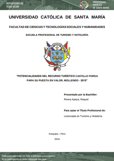 POTENCIALIDADES DEL RECURSO TURÍSTICO CASTILLO FORGA PARA SU PUESTA EN VALOR, MOLLENDO - 2015