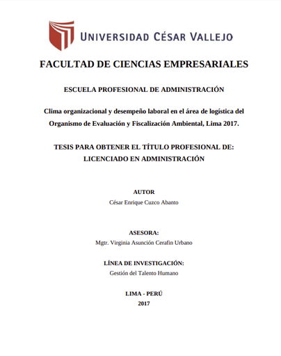 Clima organizacional y desempeño laboral en el área de logística