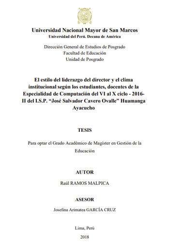 El estilo del liderazgo del director y el clima institucional según los estudiantes