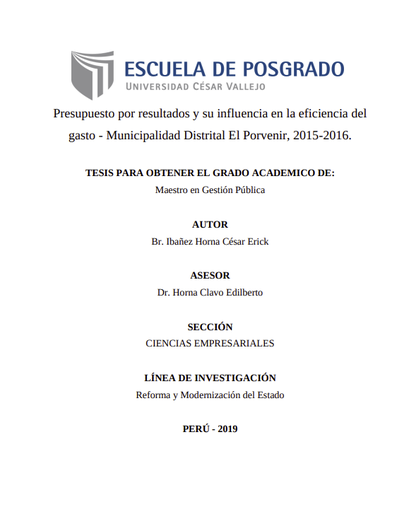 Presupuesto Por Resultados Y Su Influencia En La Eficiencia Del Gasto