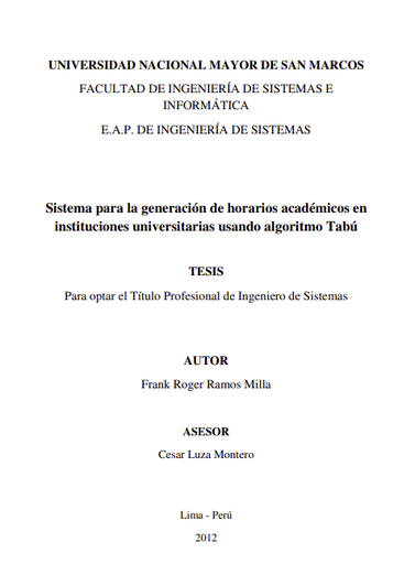 Sistema para la generación de horarios académicos en instituciones universitarias usando algoritmo Tabú