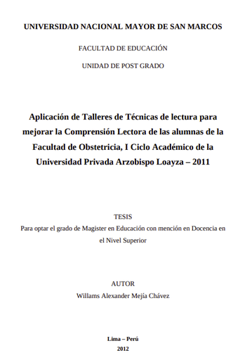 Aplicación de Talleres de Técnicas de lectura para mejorar la Comprensión Lectora