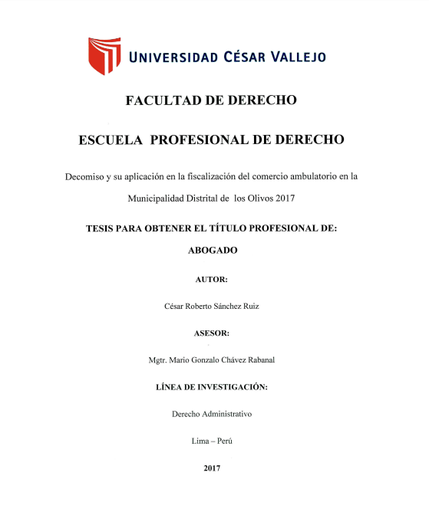 Decomiso y su aplicación en la fiscalización del comercio ambulatorio en la Municipalidad Distrital de los Olivos 2017