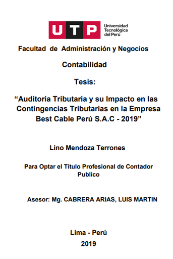 Auditoria tributaria y su impacto en las contingencias tributarias en la empresa Best Cable Perú S.A.C - 2019