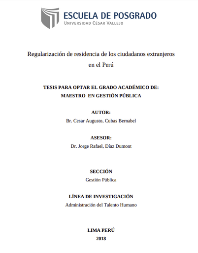 Regularización de residencia de los ciudadanos extranjeros en el Perú