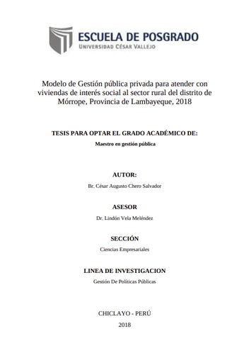 Modelo de Gestión pública privada para atender con viviendas de interés social al sector rural