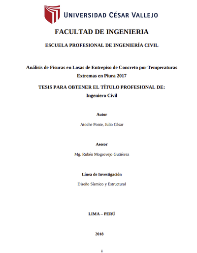 Análisis de Fisuras en Losas de Entrepiso de Concreto por Temperaturas Extremas en Piura 2017