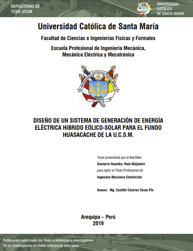 Diseño de un Sistema de Generación de Energía Eléctrica Hibrido Eólico-Solar para el Fundo Huasacache