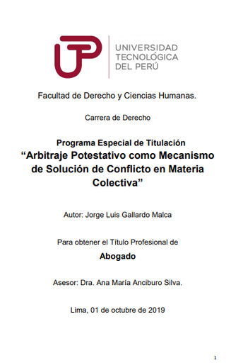 Arbitraje potestativo como mecanismo de solución de conflicto en materia colectiva