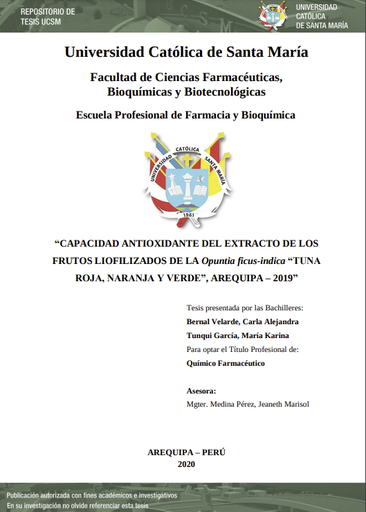 Capacidad antioxidante del extracto de los frutos liofilizados de la opuntia ficus-indica tuna roja, naranja y verde