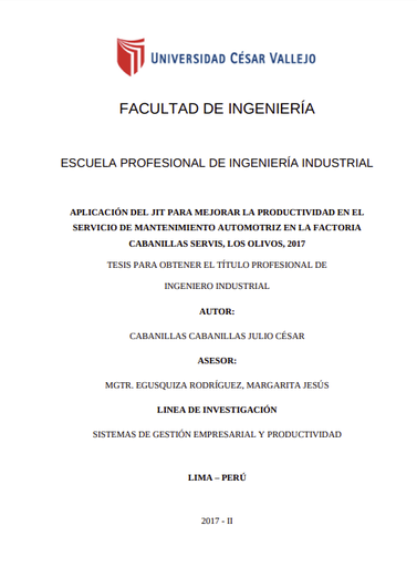 Aplicación del jit para mejorar la productividad en el servicio de mantenimiento automotriz