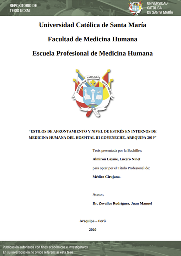 Estilos de afrontamiento y nivel de estrés en internos de medicina humana del Hospital III Goyeneche