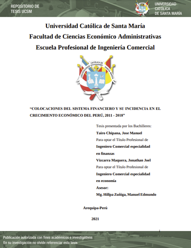 Colocaciones del sistema financiero y su incidencia en el crecimiento económico del Perú, 2011-2018