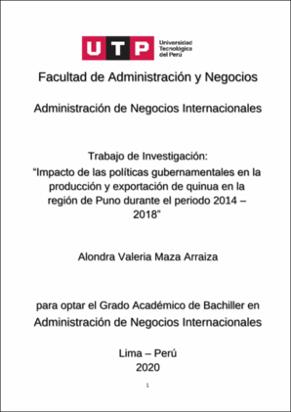 Impacto de las políticas gubernamentales en la producción y exportación de quinua en el región de Puno periodo 2014 - 2018