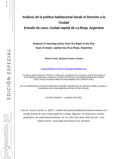 Análisis de la política habitacional desde el Derecho a la Ciudad