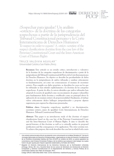 ¿Sospechar para igualar? Un análisis &quot;estricto&quot; de la doctrina de las categorías sospechosas