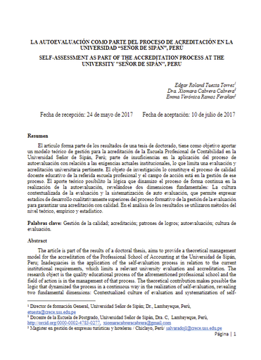 LA AUTOEVALUACIÓN COMO PARTE DEL PROCESO DE ACREDITACIÓN EN LA UNIVERSIDAD &quot;SEÑOR DE SIPÁN&quot;, PERÚ