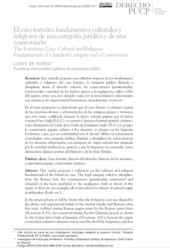 El caso fortuito: fundamentos culturales y religiosos de una categoría jurídica y de una cosmovisión