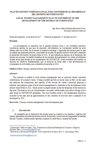 PLAN DE GESTION TURÍSTICO LOCAL PARA CONSTRIBUIR AL DESARROLLO DEL DISTRITO DE PUERTO ETEN