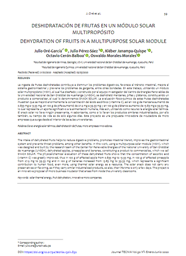 Deshidratación de frutas en un módulo solar multipropósito